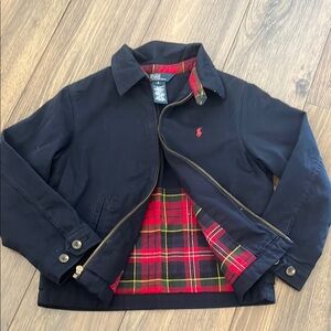 Ralph Lauren Kids Blue Utility Jacket with Red Plaid Lining 6